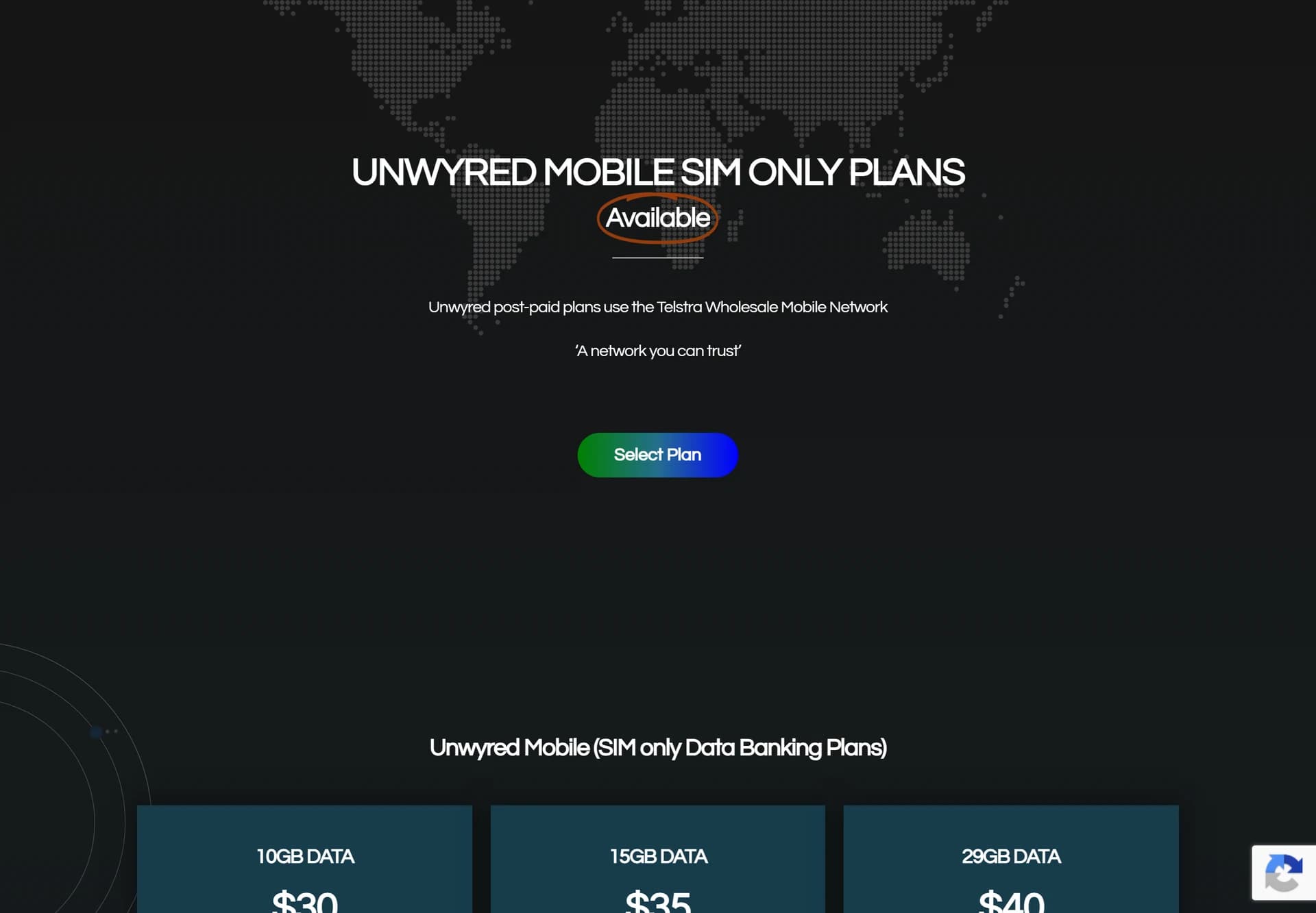 Unwyred mobile plans page