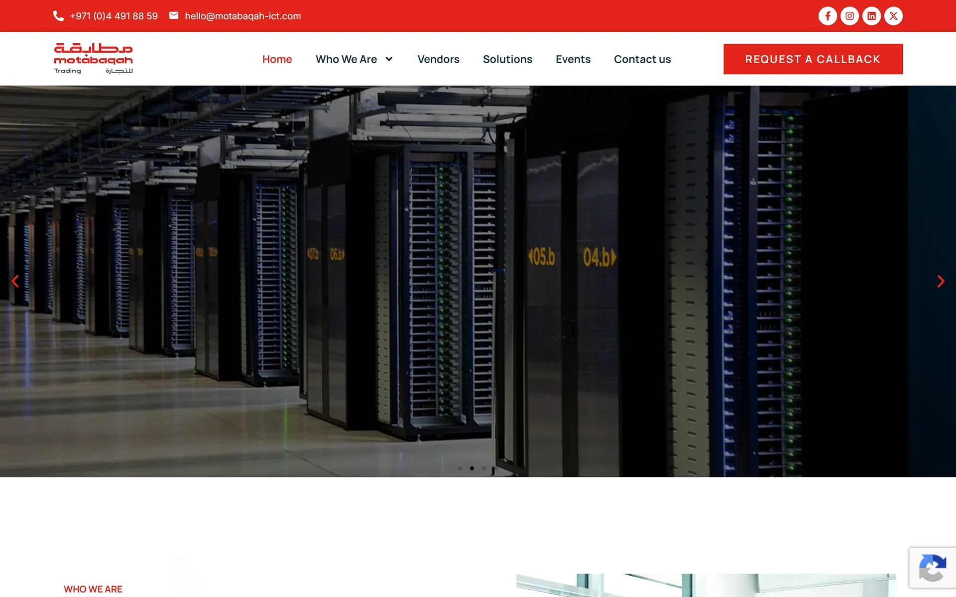 Motabaqah ICT homepage hero — storage, networking, security solutions