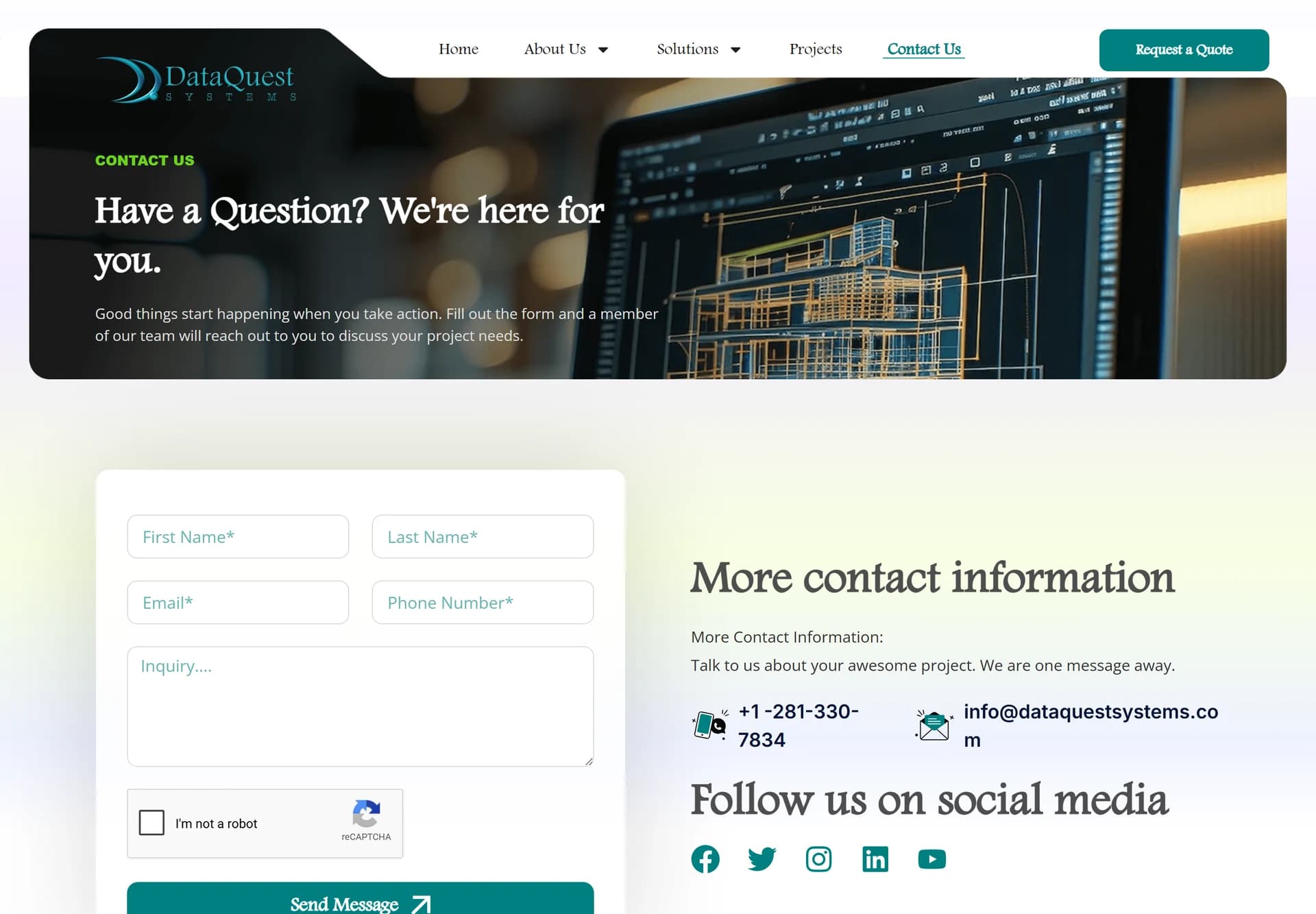 DataQuest request a quote form