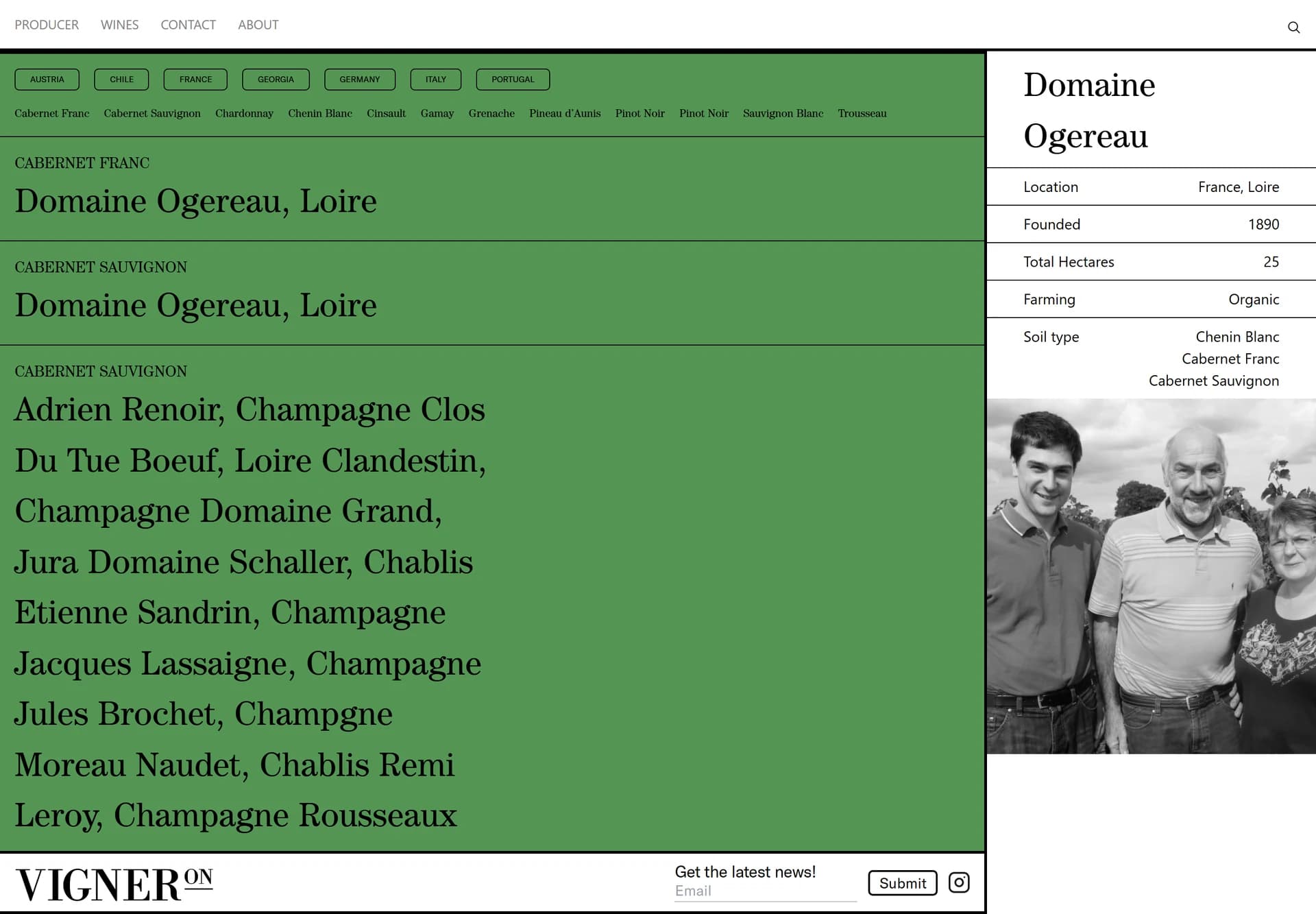 Domaine Ogereau producer detail sidebar