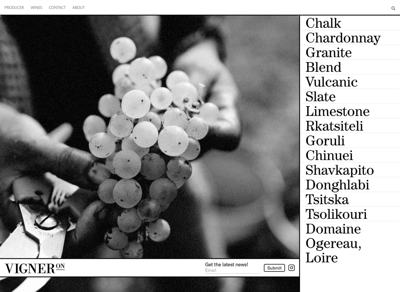 VignerOn split layout with terroir/grape index