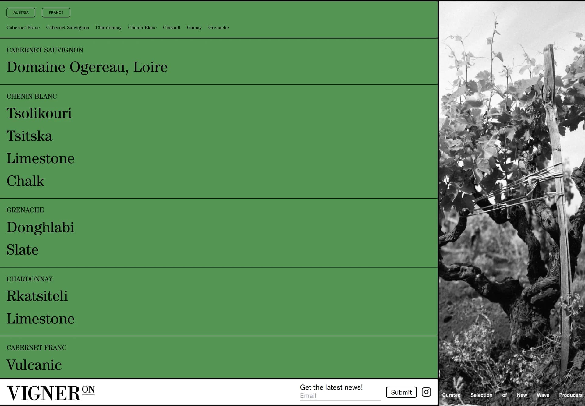 Producers filtered by country and grape variety